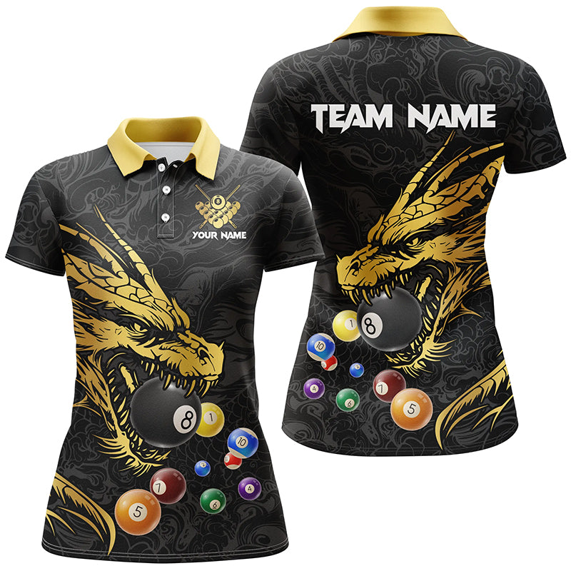 Personalized Yellow Black Dragon Billiard Balls Pool Shirts For Women, Billiard League Team Jerseys TDM2631