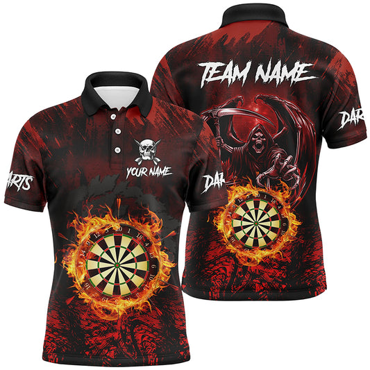 Personalized Red 3D Dart Board Fire Men Dart Shirts, Grim Reaper Dart Jerseys Dart Outfit TDM2871
