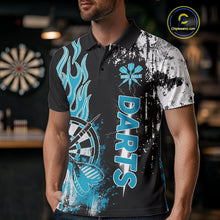 Load image into Gallery viewer, Personalized Blue Grunge Mens Dart Shirts Custom Dart Jerseys Team Polo &amp; 1/4 Zip, Darts Uniform TDM5122