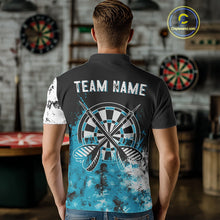 Load image into Gallery viewer, Personalized Blue Grunge Mens Dart Shirts Custom Dart Jerseys Team Polo &amp; 1/4 Zip, Darts Uniform TDM5122