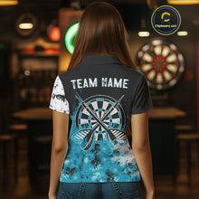 Load image into Gallery viewer, Personalized Blue Grunge Womens Dart Shirts Custom Dart Jerseys Team Polo &amp; 1/4 Zip, Darts Uniform TDM5122