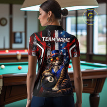 Load image into Gallery viewer, Funny Cat 8 Ball Billiard Shirt For Women Custom Vintage US Flag Pool Team Jersey Polo &amp; 1/4 Zip TDM5983