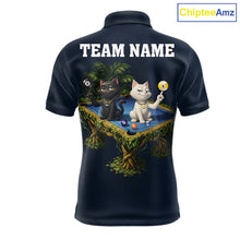 Load image into Gallery viewer, Blue Funny Cat 8 Ball &amp; 9 Ball Billiard Shirt For Men Custom Pool Team Jersey Polo &amp; 1/4 Zip TDM6445