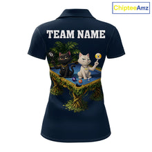 Load image into Gallery viewer, Blue Funny Cat 8 Ball &amp; 9 Ball Billiard Shirt For Women Custom Pool Team Jersey Polo &amp; 1/4 Zip TDM6445