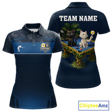 Load image into Gallery viewer, Blue Funny Cat 8 Ball &amp; 9 Ball Billiard Shirt For Women Custom Pool Team Jersey Polo &amp; 1/4 Zip TDM6445