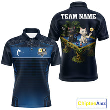 Load image into Gallery viewer, Blue Funny Cat 8 Ball &amp; 9 Ball Billiard Shirt For Men Custom Pool Team Jersey Polo &amp; 1/4 Zip TDM6445