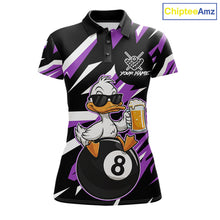 Load image into Gallery viewer, Custom Purple Funny Duck 8 Ball Pool Billiard Shirt For Women, Billiard Team Jersey Polo &amp; 1/4 Zip TDM6449