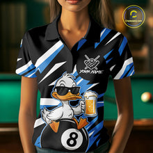 Load image into Gallery viewer, Custom Blue Funny Duck 8 Ball Pool Billiard Shirt For Women, Billiard Team Jersey Polo &amp; 1/4 Zip TDM6450