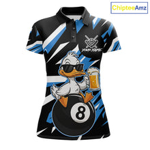 Load image into Gallery viewer, Custom Blue Funny Duck 8 Ball Pool Billiard Shirt For Women, Billiard Team Jersey Polo &amp; 1/4 Zip TDM6450