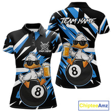 Load image into Gallery viewer, Custom Blue Funny Duck 8 Ball Pool Billiard Shirt For Women, Billiard Team Jersey Polo &amp; 1/4 Zip TDM6450