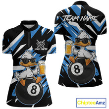 Load image into Gallery viewer, Custom Blue Funny Duck 8 Ball Pool Billiard Shirt For Women, Billiard Team Jersey Polo &amp; 1/4 Zip TDM6450