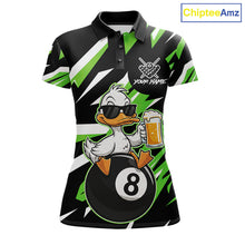Load image into Gallery viewer, Custom Green Funny Duck 8 Ball Pool Billiard Shirt For Women, Billiard Team Jersey Polo &amp; 1/4 Zip TDM6451