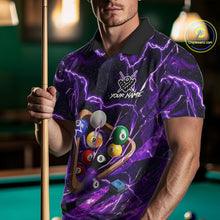 Load image into Gallery viewer, Purple Thunder Lightning Pool Balls Billiard Shirt For Men Custom Billiard Jersey Polo &amp; 1/4 Zip TDM6452