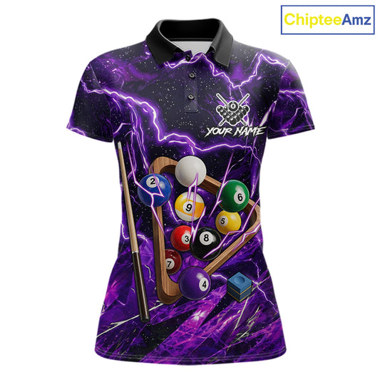 Purple Thunder Lightning Pool Balls Billiard Shirt For Women Custom Billiard Jersey Polo & 1/4 Zip TDM6452