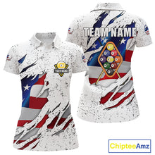 Load image into Gallery viewer, 9 Ball Pool US Flag White Grunge Custom Women&#39;s Billiard Shirt, Patriotic Billiard Team Jersey TDM5138