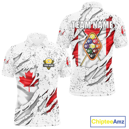 9 Ball Pool Canada Flag White Grunge Custom Men's Billiard Shirt, Patriotic Pool Team Shirts TDM5139