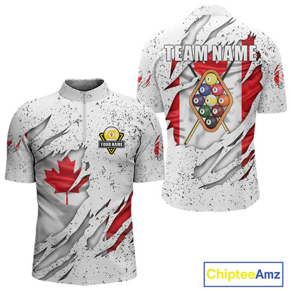 9 Ball Pool Canada Flag White Grunge Custom Men's Billiard Shirt, Patriotic Pool Team Shirts TDM5139