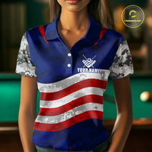 Load image into Gallery viewer, Personalized Camo American Flag Billiard Shirt For Women, Patriotic Pool Jersey Team Polo &amp; 1/4 Zip TDM5609