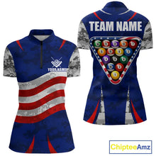 Load image into Gallery viewer, Personalized Camo American Flag Billiard Shirt For Women, Patriotic Pool Jersey Team Polo &amp; 1/4 Zip TDM5609