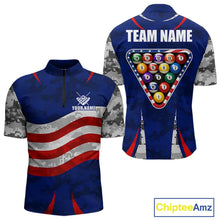 Load image into Gallery viewer, Personalized Camo American Flag Billiard Shirt For Men, Patriotic Pool Jersey Team Polo &amp; 1/4 Zip TDM5609