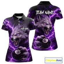 Load image into Gallery viewer, Purple 8 Ball Pool Wolf Lightning Billiard Shirt For Women Custom Billiard Team Jersey Polo &amp; 1/4 Zip TDM5613