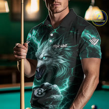 Load image into Gallery viewer, Turquoise 8 Ball Pool Wolf Lightning Billiard Shirt For Men Custom Billiard Jersey Polo &amp; 1/4 Zip TDM5615
