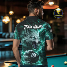 Load image into Gallery viewer, Turquoise 8 Ball Pool Wolf Lightning Billiard Shirt For Men Custom Billiard Jersey Polo &amp; 1/4 Zip TDM5615