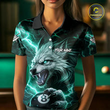 Load image into Gallery viewer, Turquoise 8 Ball Pool Wolf Lightning Billiard Shirt For Women Custom Billiard Jersey Polo &amp; 1/4 Zip TDM5615