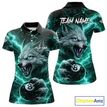 Load image into Gallery viewer, Turquoise 8 Ball Pool Wolf Lightning Billiard Shirt For Women Custom Billiard Jersey Polo &amp; 1/4 Zip TDM5615