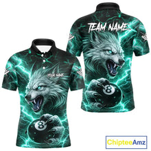 Load image into Gallery viewer, Turquoise 8 Ball Pool Wolf Lightning Billiard Shirt For Men Custom Billiard Jersey Polo &amp; 1/4 Zip TDM5615