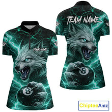 Load image into Gallery viewer, Turquoise 8 Ball Pool Wolf Lightning Billiard Shirt For Women Custom Billiard Jersey Polo &amp; 1/4 Zip TDM5615