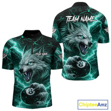 Load image into Gallery viewer, Turquoise 8 Ball Pool Wolf Lightning Billiard Shirt For Men Custom Billiard Jersey Polo &amp; 1/4 Zip TDM5615