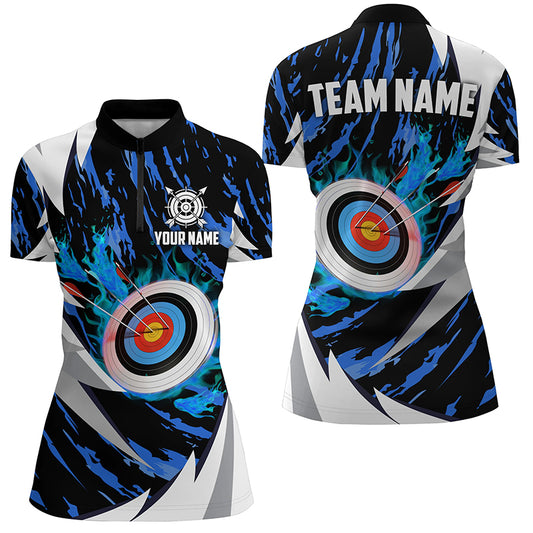 Personalized 3D Target Archery Thunder Women Quarter-Zip Shirts, Archery Team Jerseys |Blue TDM1026