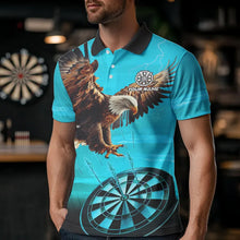 Load image into Gallery viewer, Personalized Cyan Blue Dartboard Eagle Dart Shirts For Men Custom Team Darts Jersey Polo &amp; 1/4 Zip TDM3810
