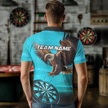 Load image into Gallery viewer, Personalized Cyan Blue Dartboard Eagle Dart Shirts For Men Custom Team Darts Jersey Polo &amp; 1/4 Zip TDM3810