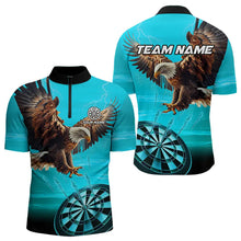 Load image into Gallery viewer, Personalized Cyan Blue Dartboard Eagle Dart Shirts For Men Custom Team Darts Jersey Polo &amp; 1/4 Zip TDM3810