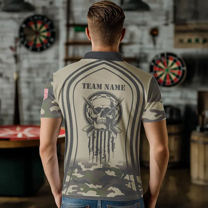Vintage Camo Darts Polo & Quarter Zip Custom Dart Shirts For Men, Camouflage Dart Jerseys TDM3813