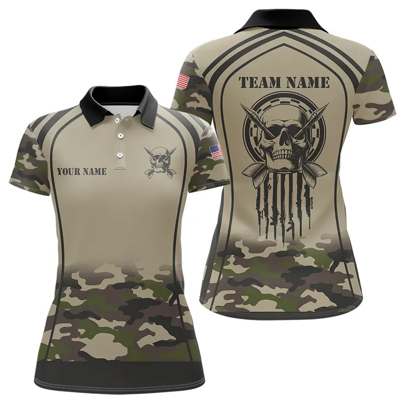 Vintage Camo Darts Polo & Quarter Zip Custom Dart Shirts For Women, Camouflage Dart Jerseys TDM3813