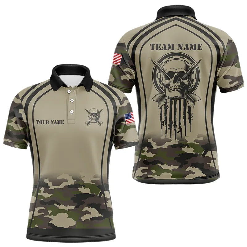 Vintage Camo Darts Polo & Quarter Zip Custom Dart Shirts For Men, Camouflage Dart Jerseys TDM3813