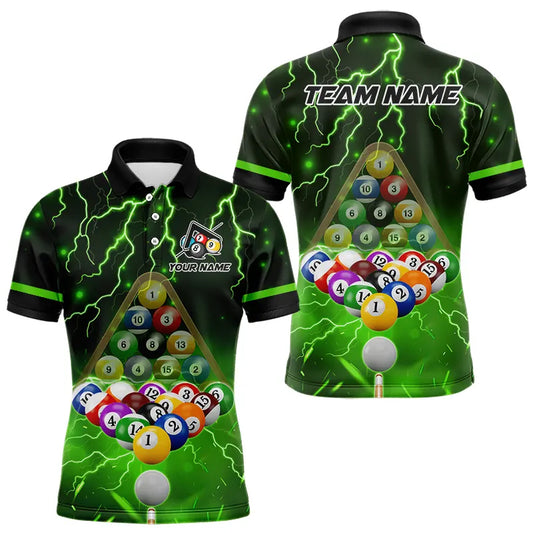 Thunder Lightning Storm Custom 3D Billiard Shirts For Men, Billiard Balls Team Jerseys |Green TDM3816