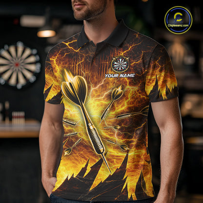 Personalized Yellow Darts Polo & 1/4 Zip For Men Custom Thunder Lightning Darts Team Jersey TDM6216