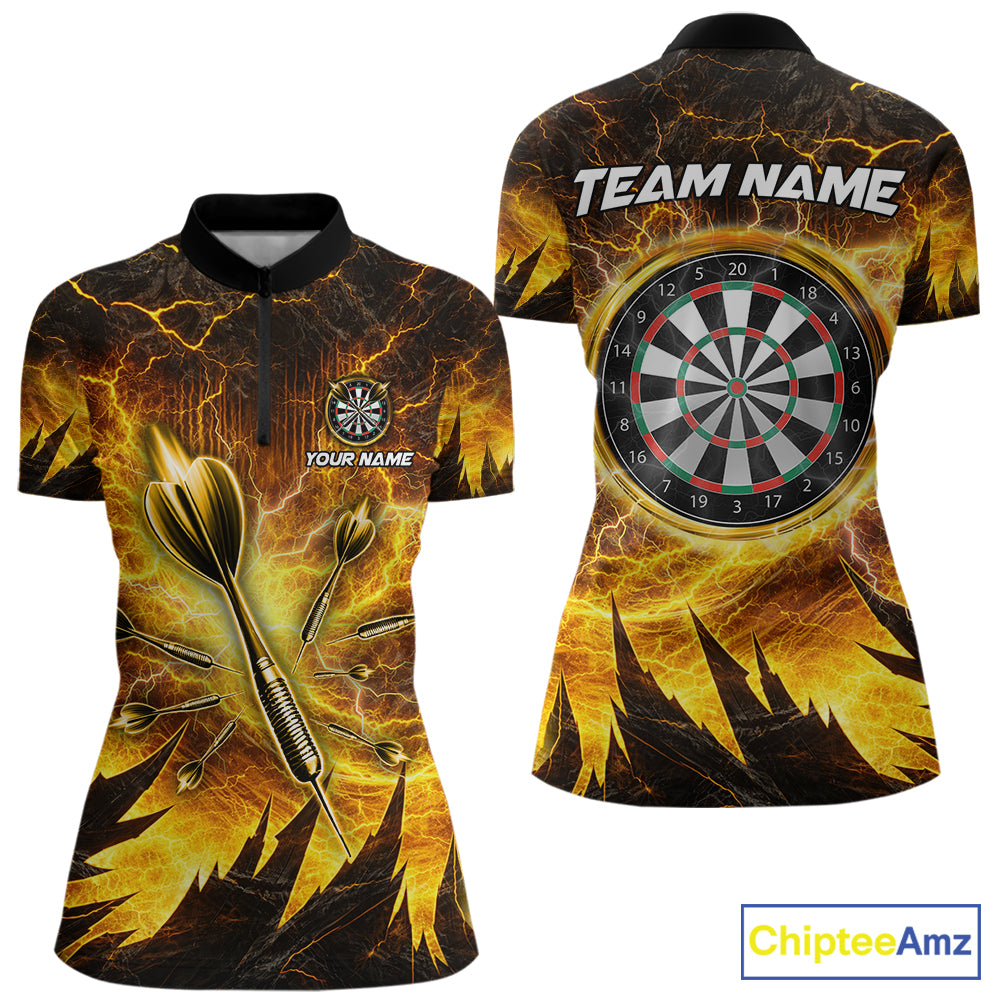 Personalized Yellow Darts Polo & 1/4 Zip For Women Custom Thunder Lightning Darts Team Jersey TDM6216