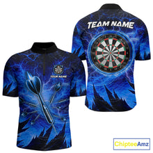 Load image into Gallery viewer, Personalized Blue Darts Polo &amp; 1/4 Zip For Men Custom Thunder Lightning Darts Team Jersey TDM6217