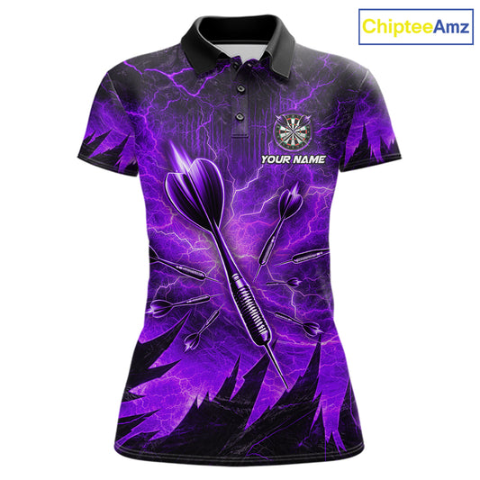 Personalized Purple Darts Polo & 1/4 Zip For Women Custom Thunder Lightning Darts Team Jersey TDM6218