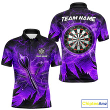 Load image into Gallery viewer, Personalized Purple Darts Polo &amp; 1/4 Zip For Men Custom Thunder Lightning Darts Team Jersey TDM6218