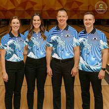 Load image into Gallery viewer, Custom Blue Funny Waves Ocean Bowling Shirt For Men, Bowling Team Jersey Polo &amp; 1/4 Zip TDM6223