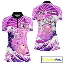 Load image into Gallery viewer, Pink And Purple Funny Waves Ocean Bowling Shirt For Women Custom Bowling Jersey Polo &amp; 1/4 Zip TDM6224