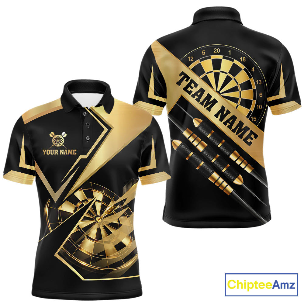 Black And Gold Darts Polo & 1/4 Zip For Men Custom Darts Jersey, Darts Tournament Team Shirt TDM6226
