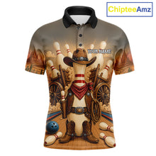 Load image into Gallery viewer, Funny cowboy bowling polo shirt for men, custom bowling team jersey.