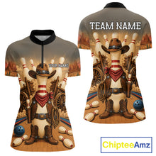 Load image into Gallery viewer, Funny cowboy bowling quarter zip shirt for women.